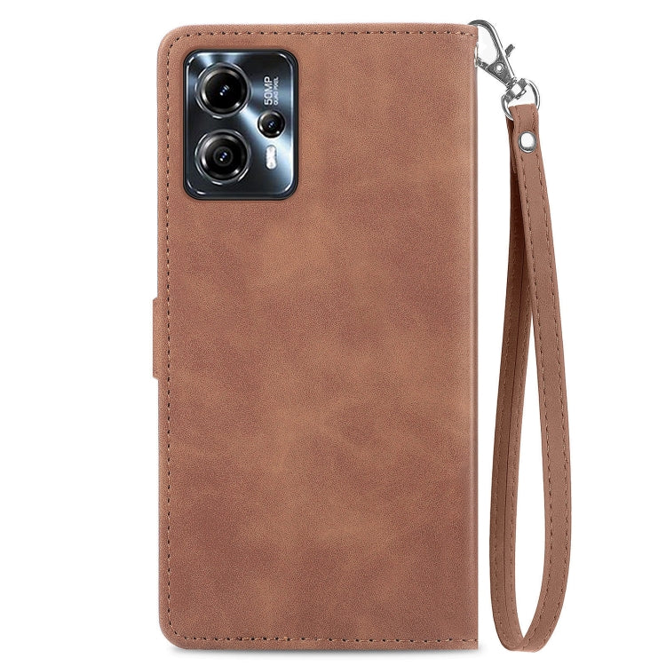 For Motorola Moto G23 Embossed Flower Zipper Leather Phone Case
