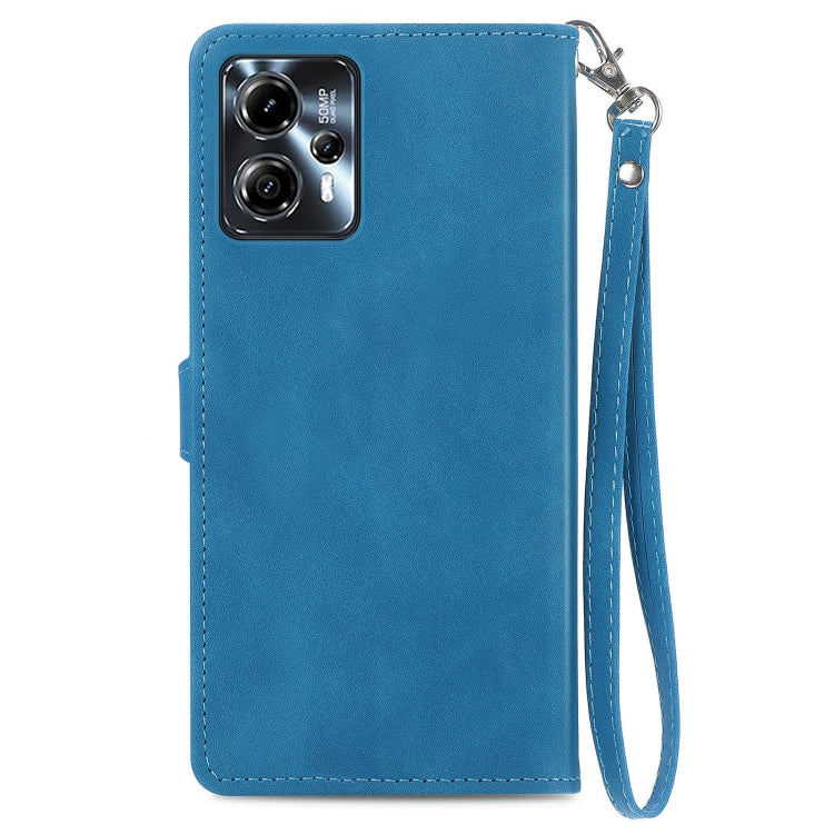 For Motorola Moto G23 Embossed Flower Zipper Leather Phone Case