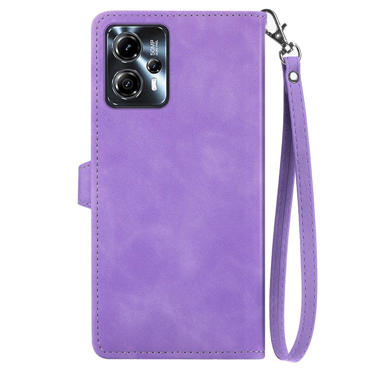 For Motorola Moto G23 Embossed Flower Zipper Leather Phone Case
