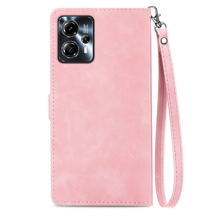For Motorola Moto G23 Embossed Flower Zipper Leather Phone Case