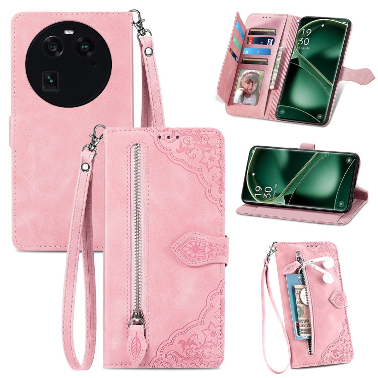 For OPPO Find X6 Embossed Flower Zipper Leather Phone Case