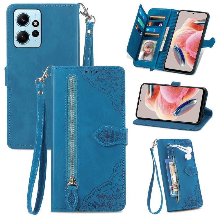 For Redmi Note 12 4G Global Embossed Flower Zipper Leather Phone Case
