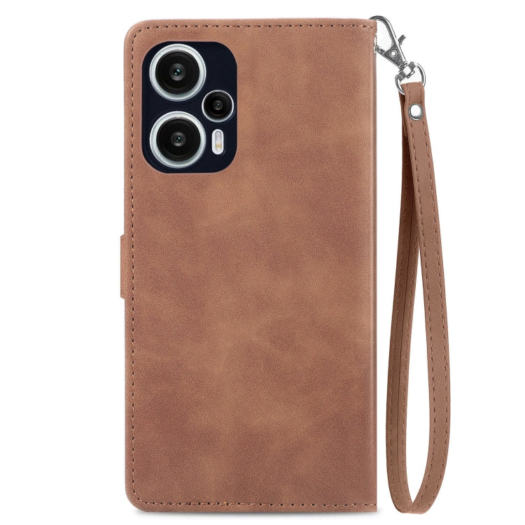 For Redmi Note 12 Turbo Embossed Flower Zipper Leather Phone Case