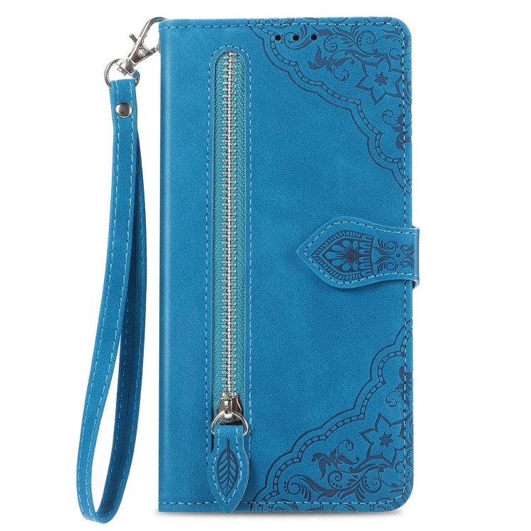 For Redmi Note 12 Turbo Embossed Flower Zipper Leather Phone Case