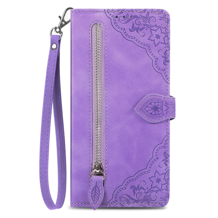 For Redmi Note 12 Turbo Embossed Flower Zipper Leather Phone Case