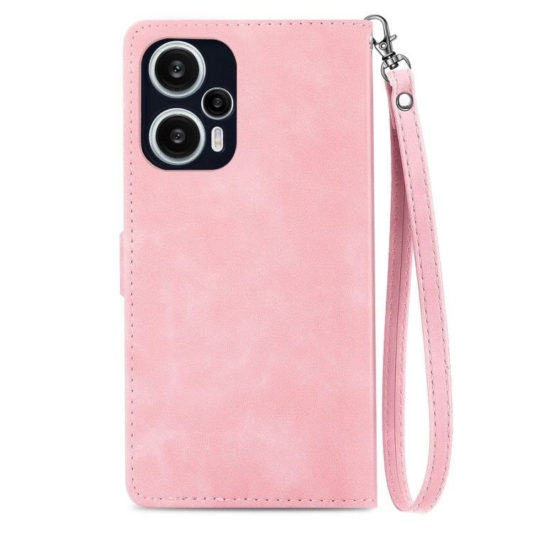 For Redmi Note 12 Turbo Embossed Flower Zipper Leather Phone Case