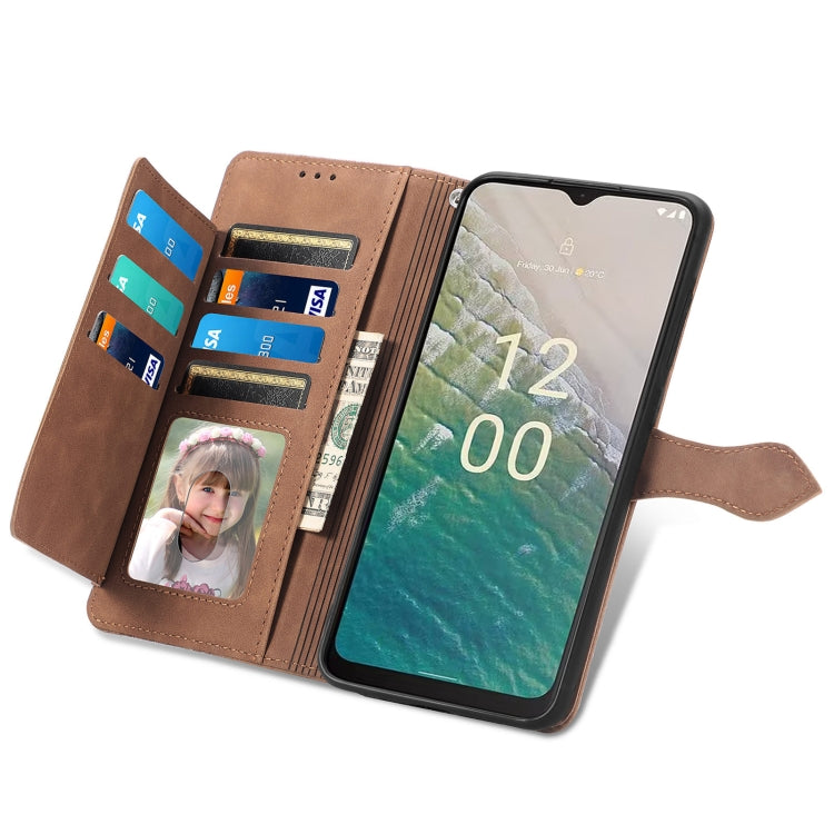 For Nokia C32 Embossed Flower Zipper Leather Phone Case