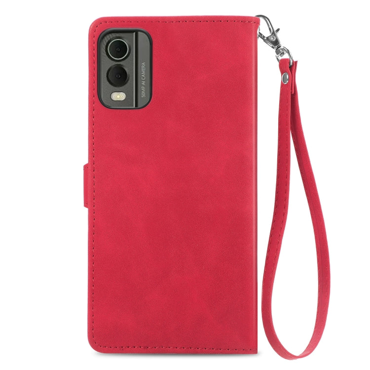 For Nokia C32 Embossed Flower Zipper Leather Phone Case