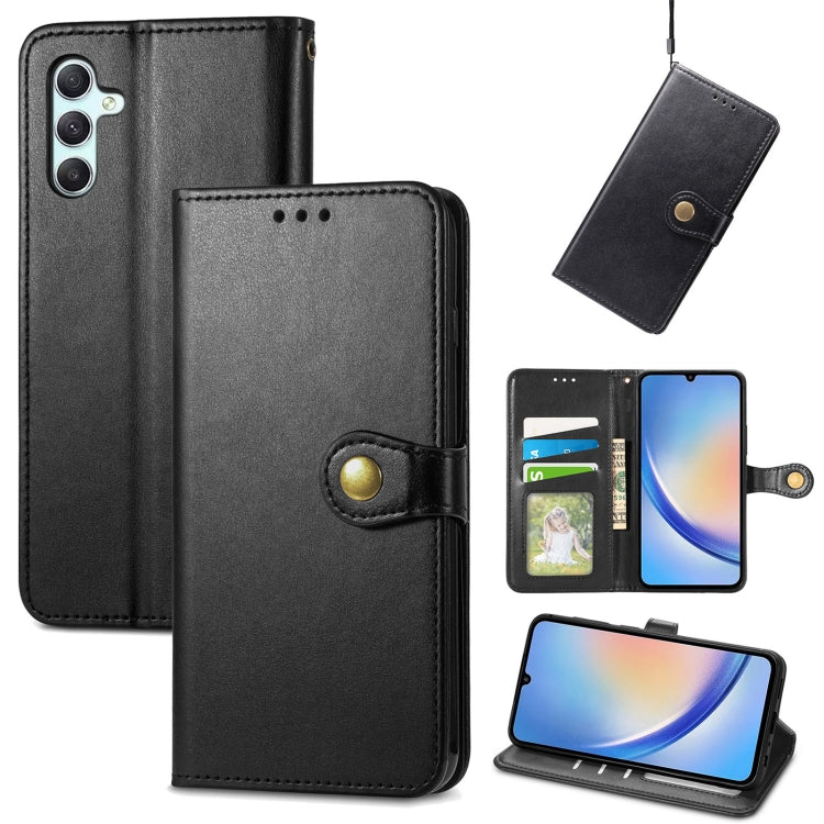 For Samsung Galaxy A34 5G Retro Solid Color Buckle Leather Phone Case