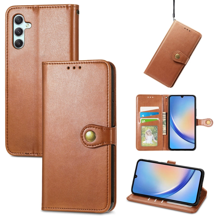 For Samsung Galaxy A34 5G Retro Solid Color Buckle Leather Phone Case