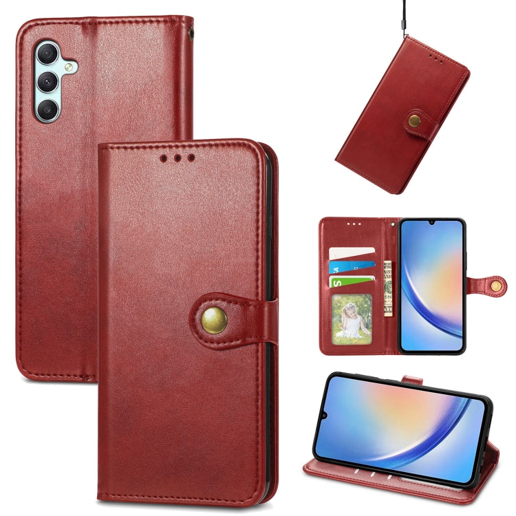 For Samsung Galaxy A34 5G Retro Solid Color Buckle Leather Phone Case