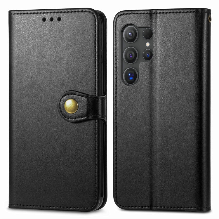 For Samsung Galaxy S25 Ultra 5G Retro Solid Color Buckle Leather Phone Case