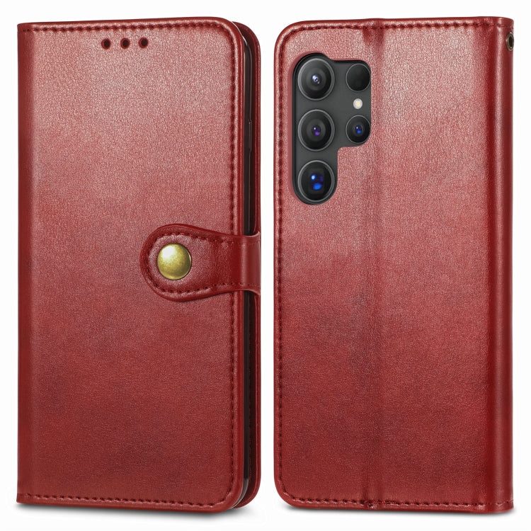 For Samsung Galaxy S25 Ultra 5G Retro Solid Color Buckle Leather Phone Case