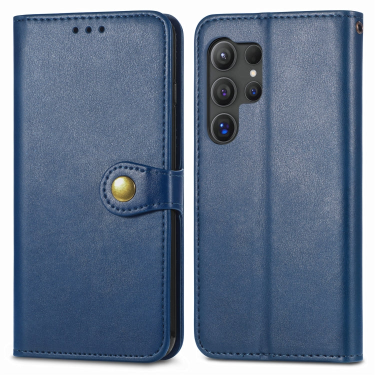 For Samsung Galaxy S25 Ultra 5G Retro Solid Color Buckle Leather Phone Case