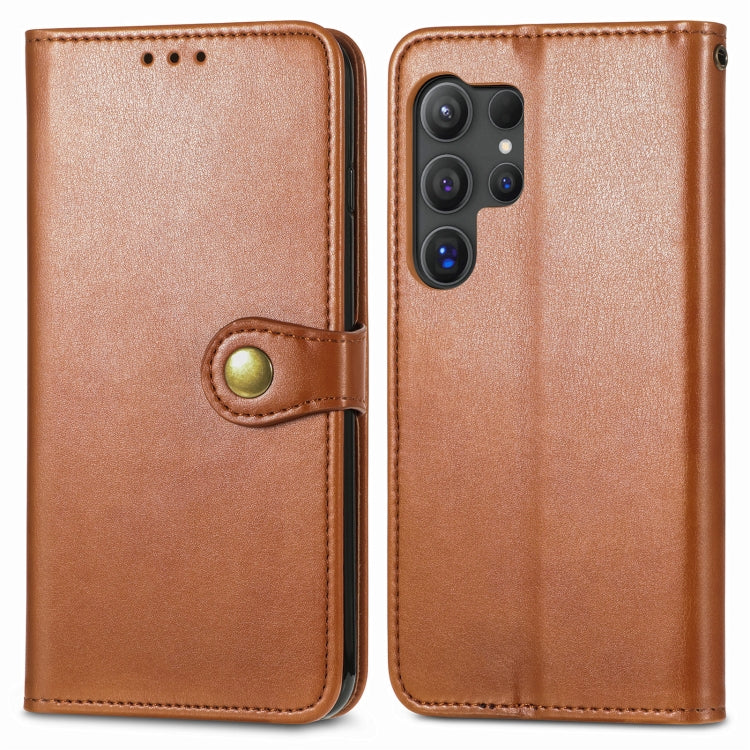 For Samsung Galaxy S25+ 5G Retro Solid Color Buckle Leather Phone Case