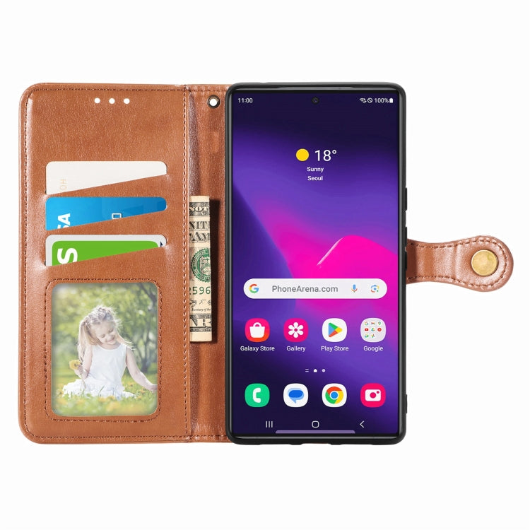 For Samsung Galaxy S25+ 5G Retro Solid Color Buckle Leather Phone Case