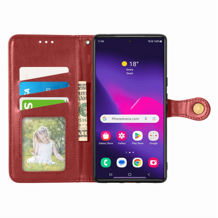 For Samsung Galaxy S25+ 5G Retro Solid Color Buckle Leather Phone Case