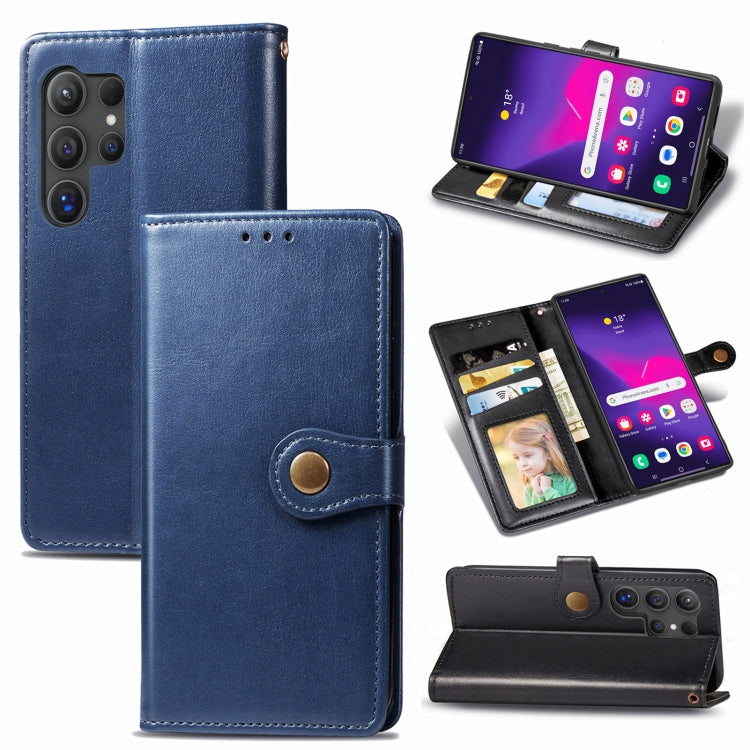 For Samsung Galaxy S25+ 5G Retro Solid Color Buckle Leather Phone Case