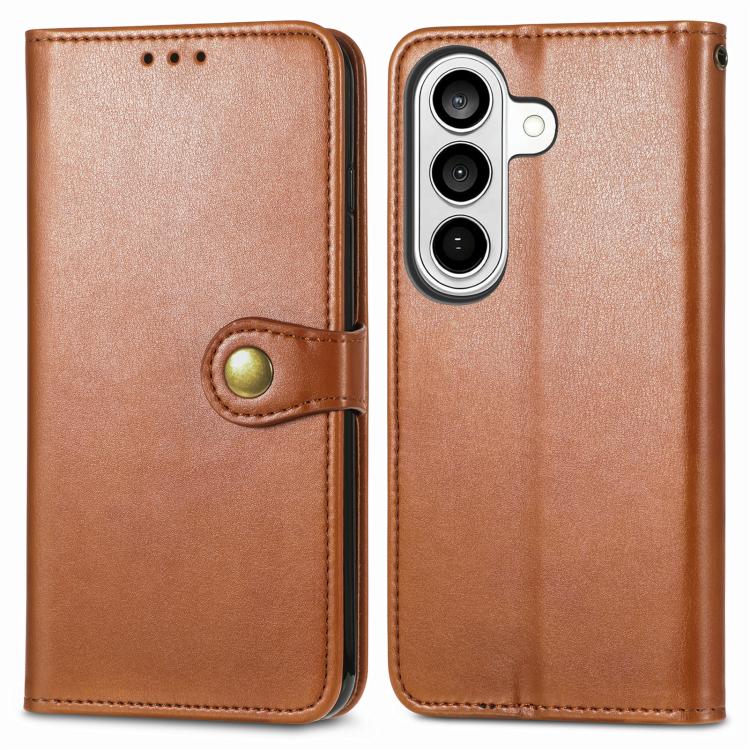 For Samsung Galaxy S26+ 5G Retro Solid Color Buckle Leather Phone Case