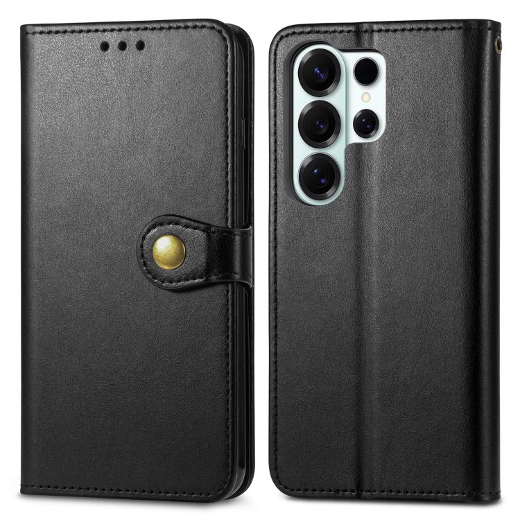 For Samsung Galaxy S26 Ultra 5G Retro Solid Color Buckle Leather Phone Case