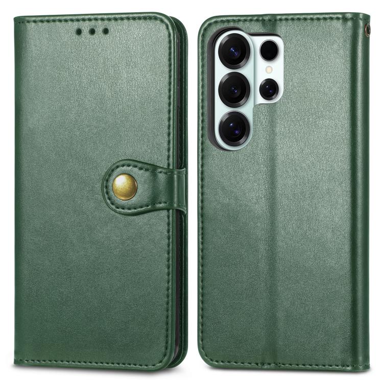 For Samsung Galaxy S26 Ultra 5G Retro Solid Color Buckle Leather Phone Case