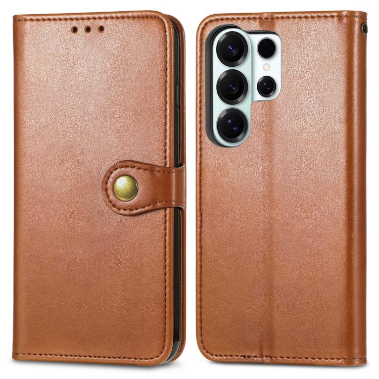 For Samsung Galaxy S26 Ultra 5G Retro Solid Color Buckle Leather Phone Case