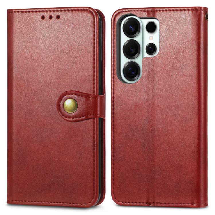 For Samsung Galaxy S26 Ultra 5G Retro Solid Color Buckle Leather Phone Case