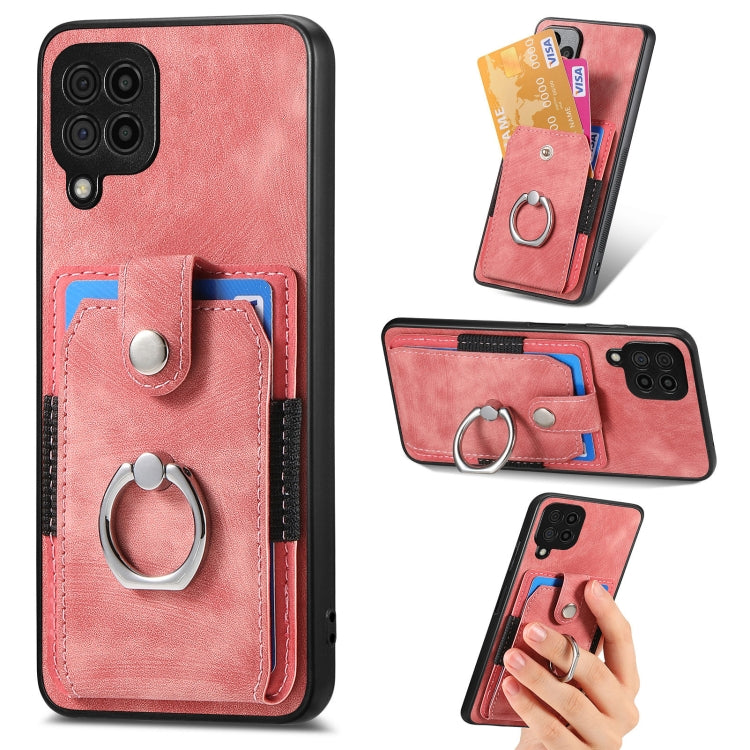 For Samsung Galaxy A22 4G Retro Skin-feel Ring Card Wallet Phone Case