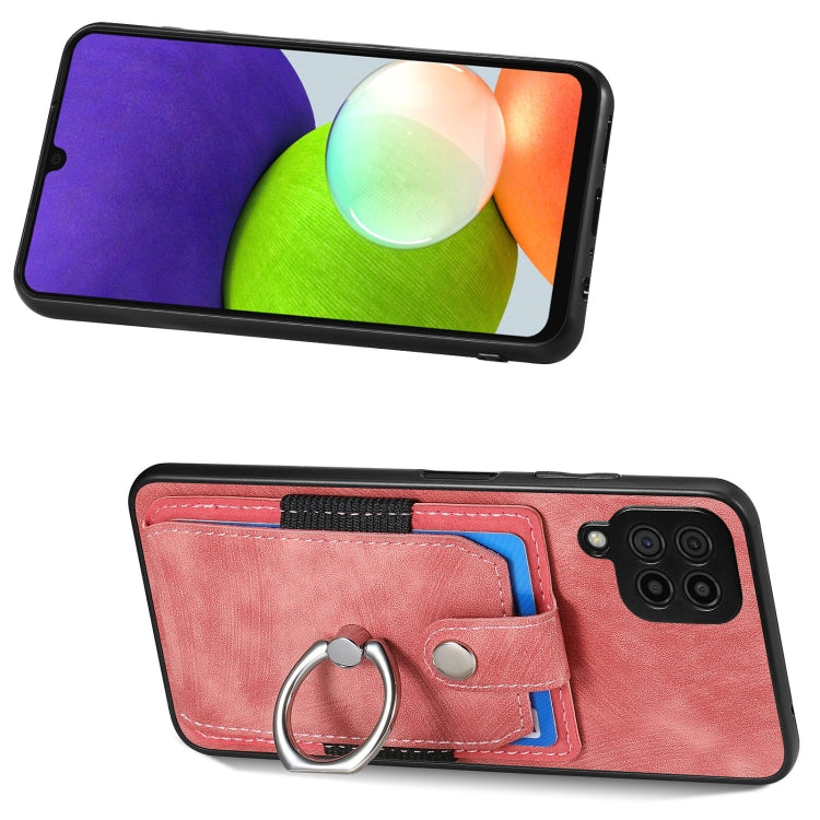 For Samsung Galaxy A22 4G Retro Skin-feel Ring Card Wallet Phone Case