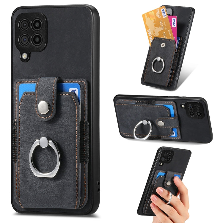 For Samsung Galaxy A22 4G Retro Skin-feel Ring Card Wallet Phone Case