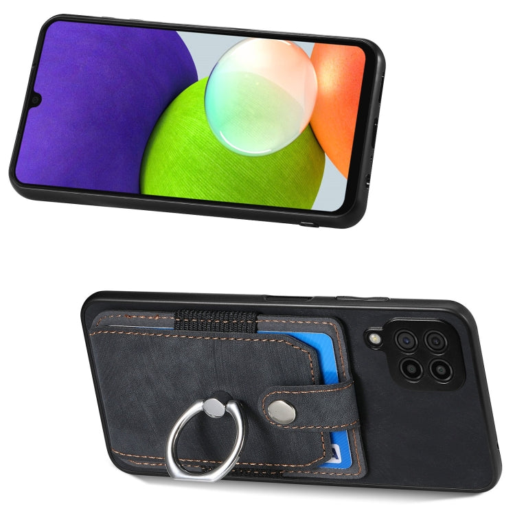 For Samsung Galaxy A22 4G Retro Skin-feel Ring Card Wallet Phone Case