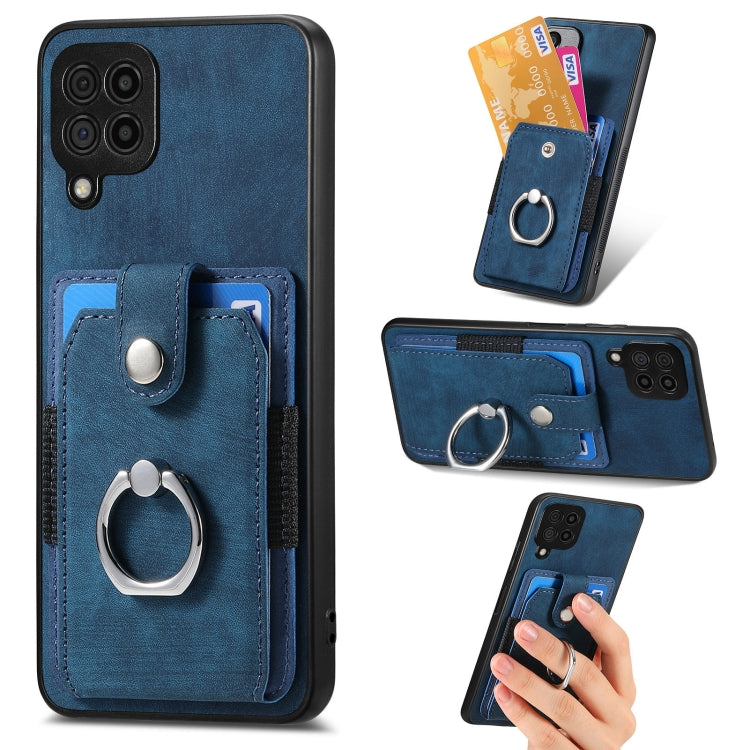 For Samsung Galaxy A22 4G Retro Skin-feel Ring Card Wallet Phone Case