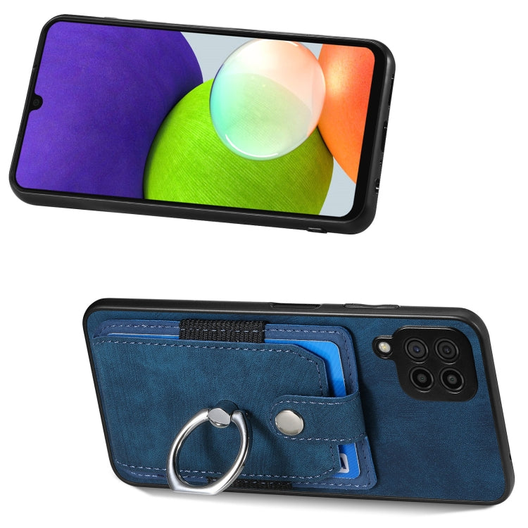 For Samsung Galaxy A22 4G Retro Skin-feel Ring Card Wallet Phone Case