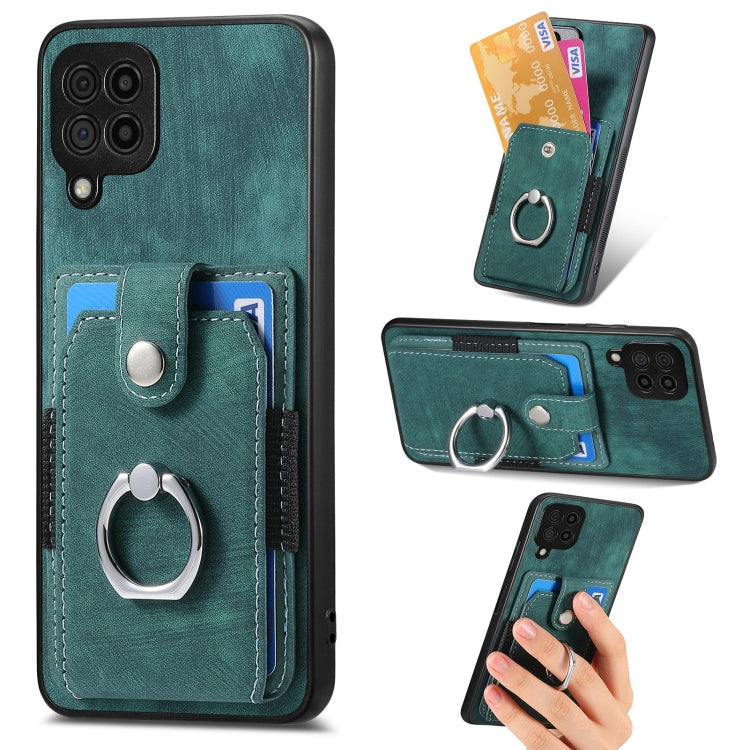 For Samsung Galaxy A22 4G Retro Skin-feel Ring Card Wallet Phone Case