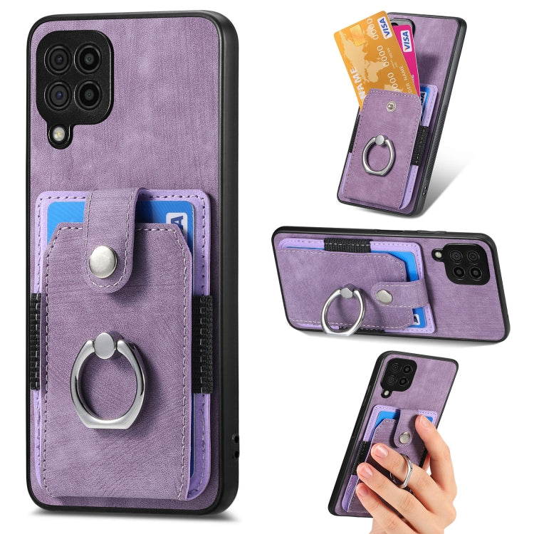 For Samsung Galaxy A22 4G Retro Skin-feel Ring Card Wallet Phone Case