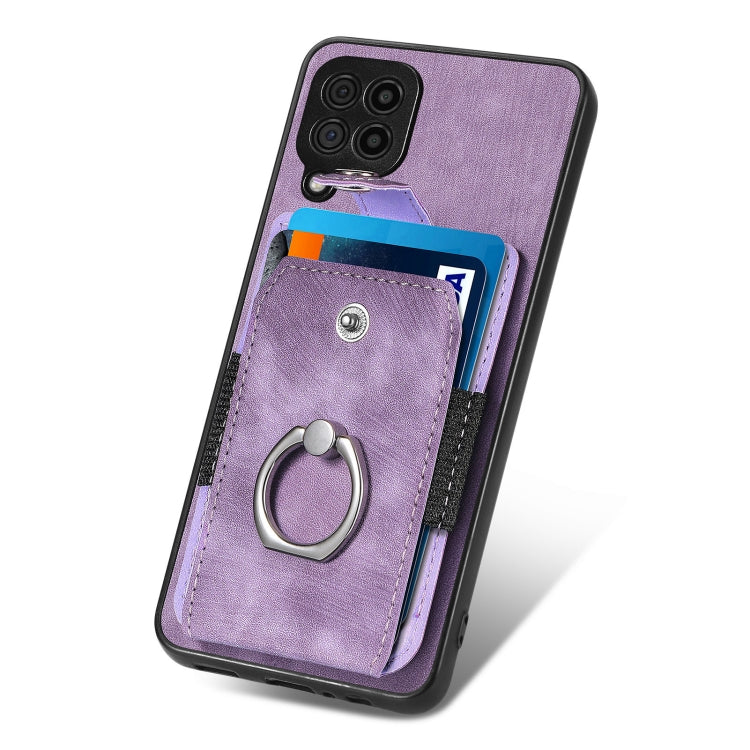 For Samsung Galaxy A22 4G Retro Skin-feel Ring Card Wallet Phone Case