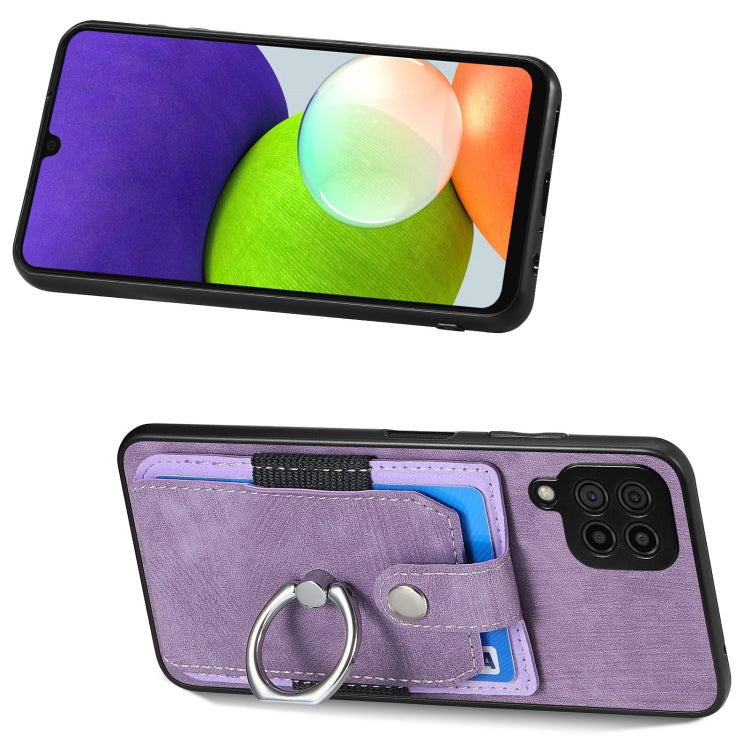 For Samsung Galaxy A22 4G Retro Skin-feel Ring Card Wallet Phone Case