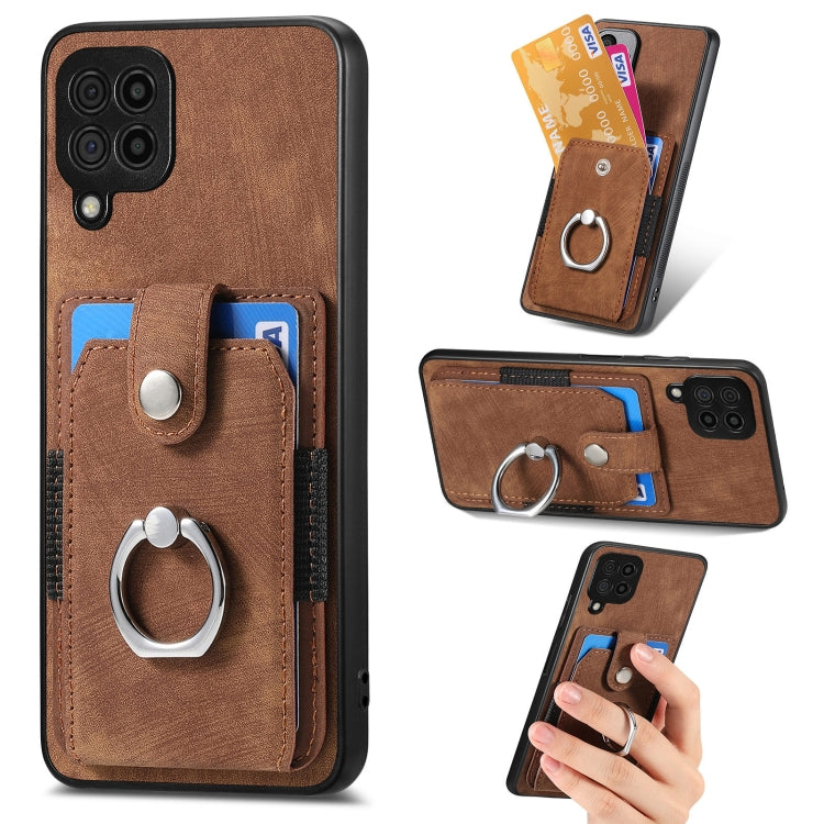 For Samsung Galaxy A22 4G Retro Skin-feel Ring Card Wallet Phone Case