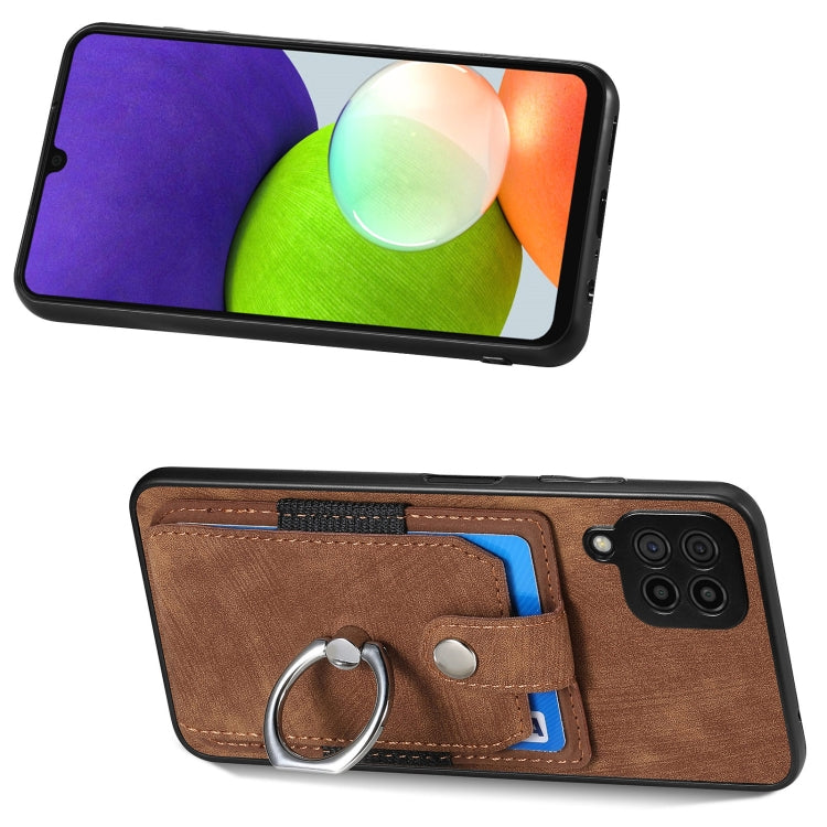 For Samsung Galaxy A22 4G Retro Skin-feel Ring Card Wallet Phone Case