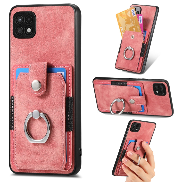 For Samsung Galaxy A22 5G Retro Skin-feel Ring Card Wallet Phone Case