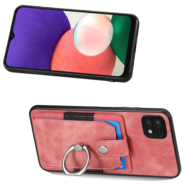 For Samsung Galaxy A22 5G Retro Skin-feel Ring Card Wallet Phone Case