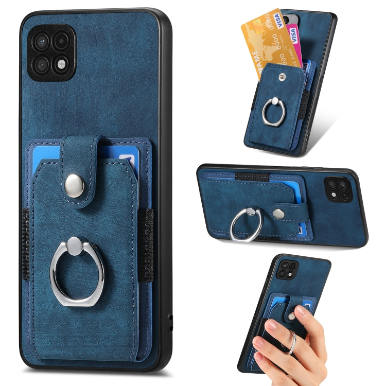 For Samsung Galaxy A22 5G Retro Skin-feel Ring Card Wallet Phone Case