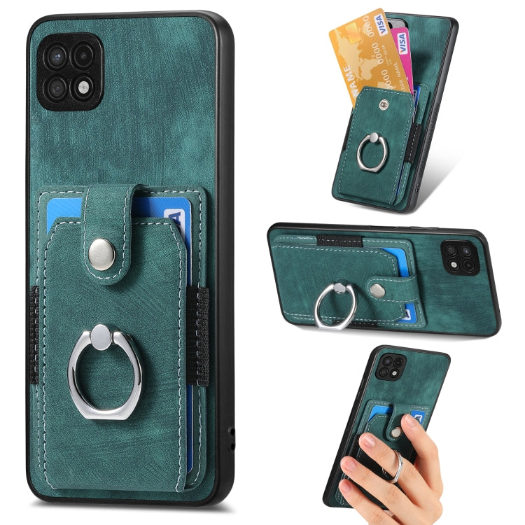 For Samsung Galaxy A22 5G Retro Skin-feel Ring Card Wallet Phone Case