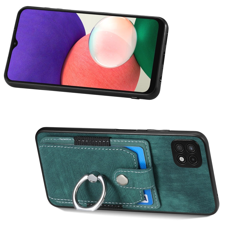 For Samsung Galaxy A22 5G Retro Skin-feel Ring Card Wallet Phone Case