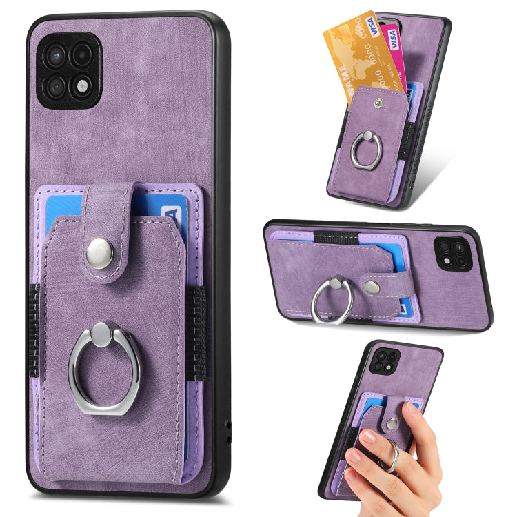 For Samsung Galaxy A22 5G Retro Skin-feel Ring Card Wallet Phone Case