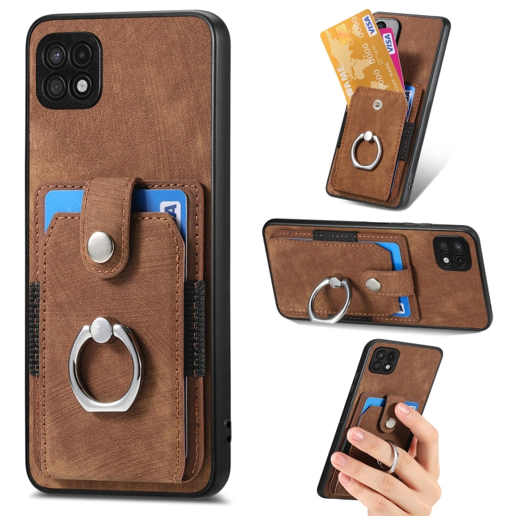 For Samsung Galaxy A22 5G Retro Skin-feel Ring Card Wallet Phone Case