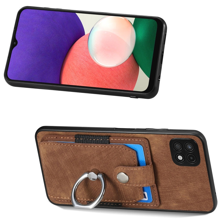 For Samsung Galaxy A22 5G Retro Skin-feel Ring Card Wallet Phone Case