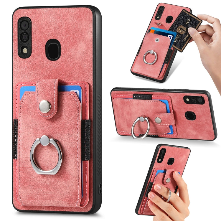 For Samsung Galaxy A30 Retro Skin-feel Ring Card Wallet Phone Case