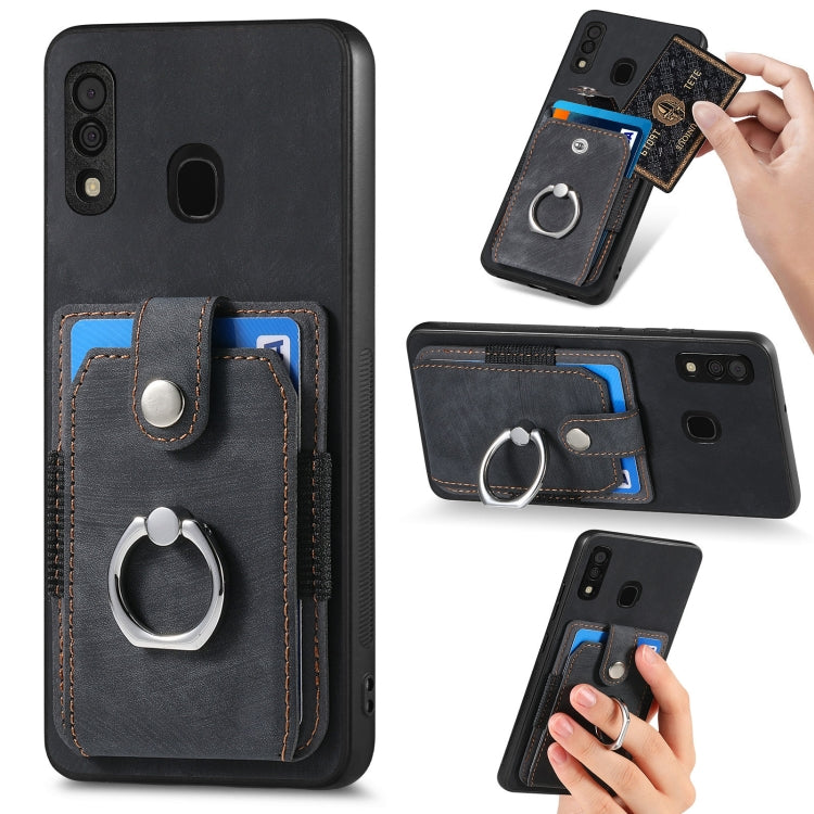 For Samsung Galaxy A30 Retro Skin-feel Ring Card Wallet Phone Case