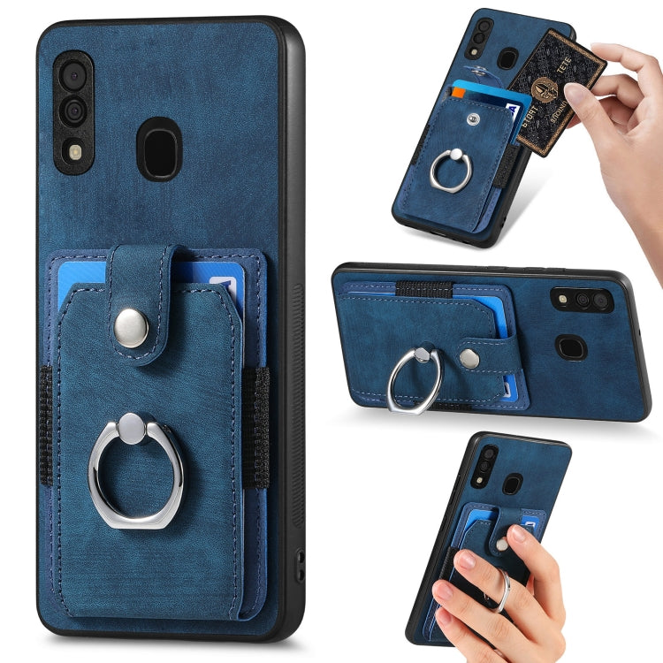 For Samsung Galaxy A30 Retro Skin-feel Ring Card Wallet Phone Case